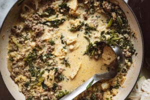 sausage and kale soup overhead shot
