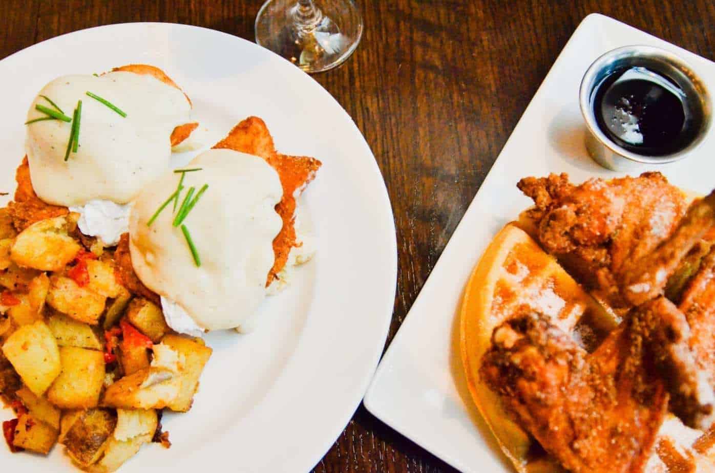 Max's honey butter chicken benedict and wings & waffles