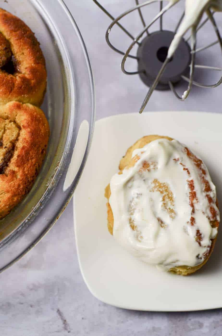 Cinnamon rolls in a flatlay set up.