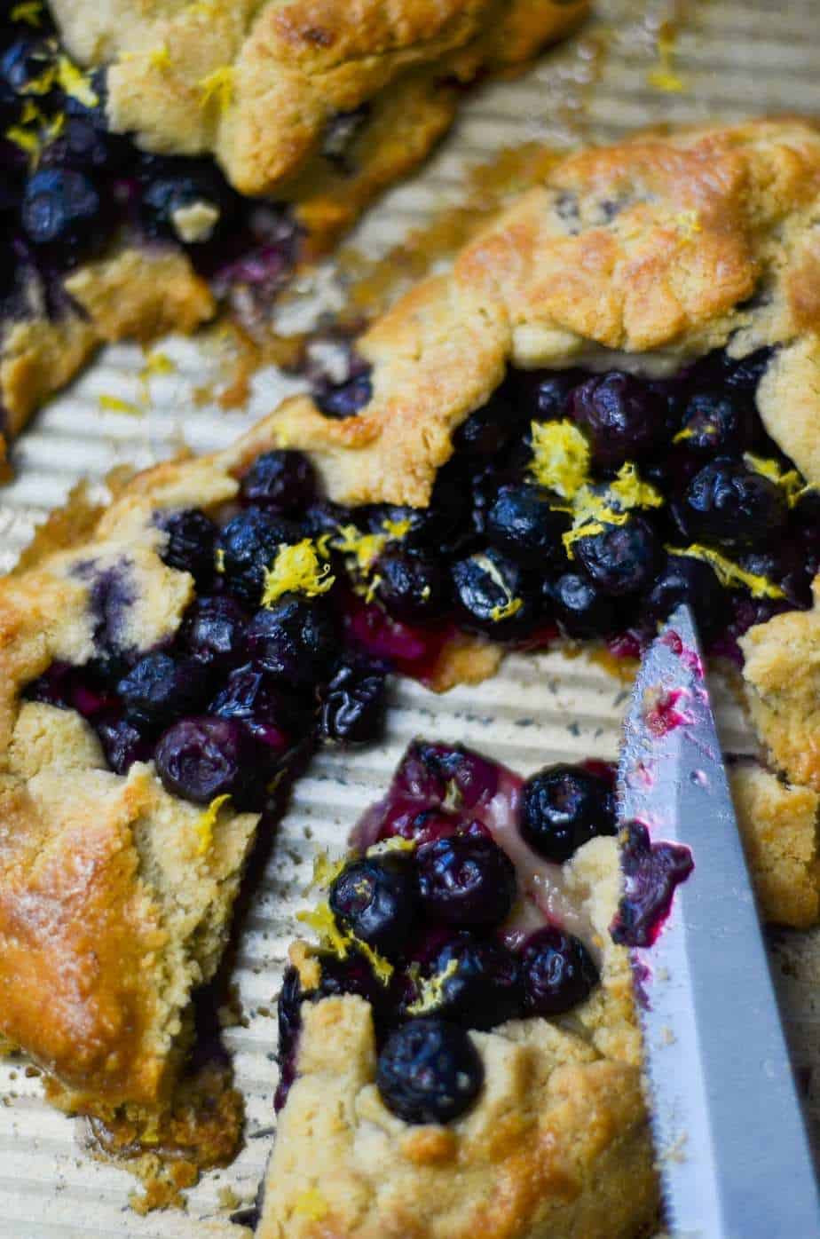Flaky pie crust with a blueberry galette.