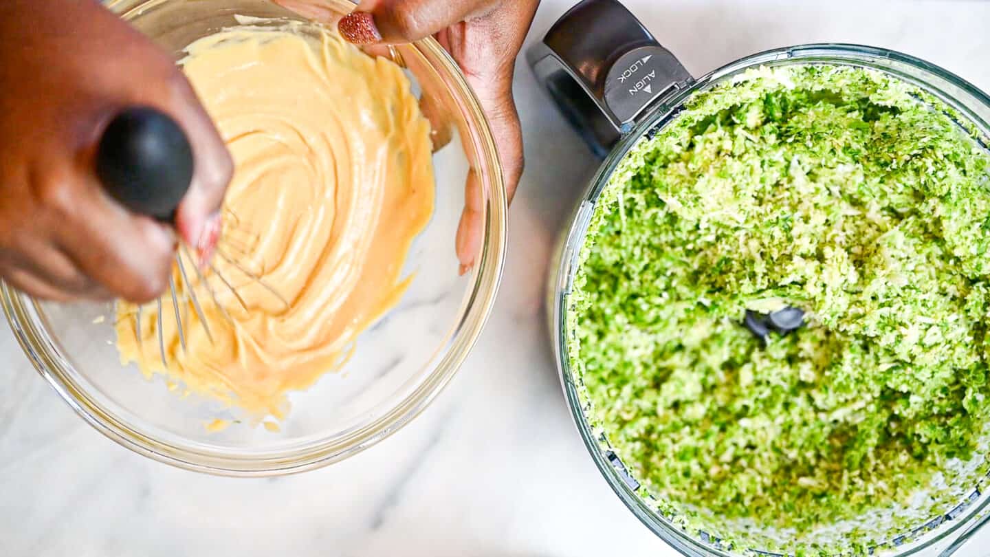 Making mustard dressing for brussels sprout salad