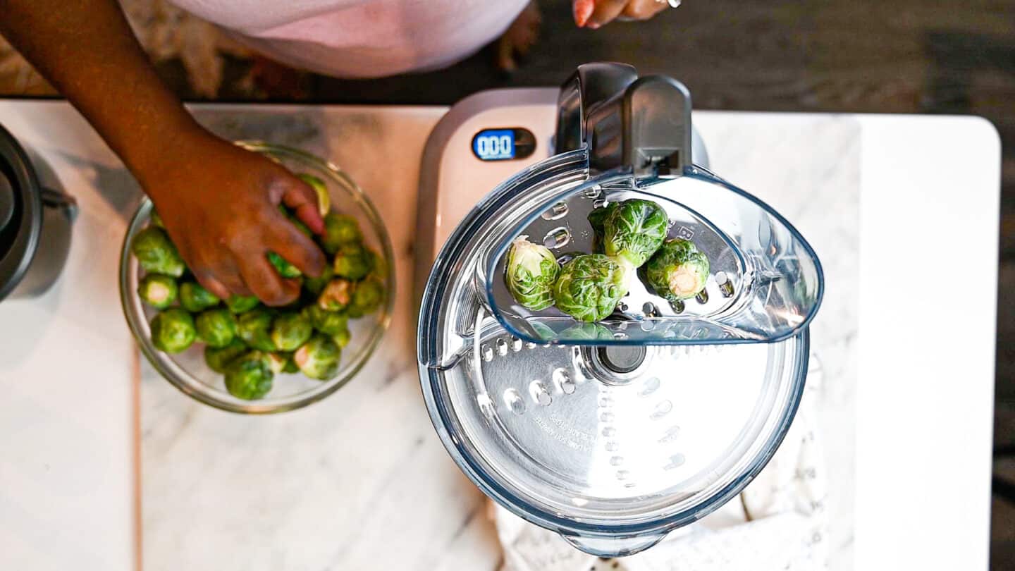 Shredding sprouts in food processor