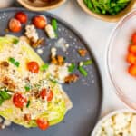 Wedge Salad shot from above with tomatoes, blue cheese and chives