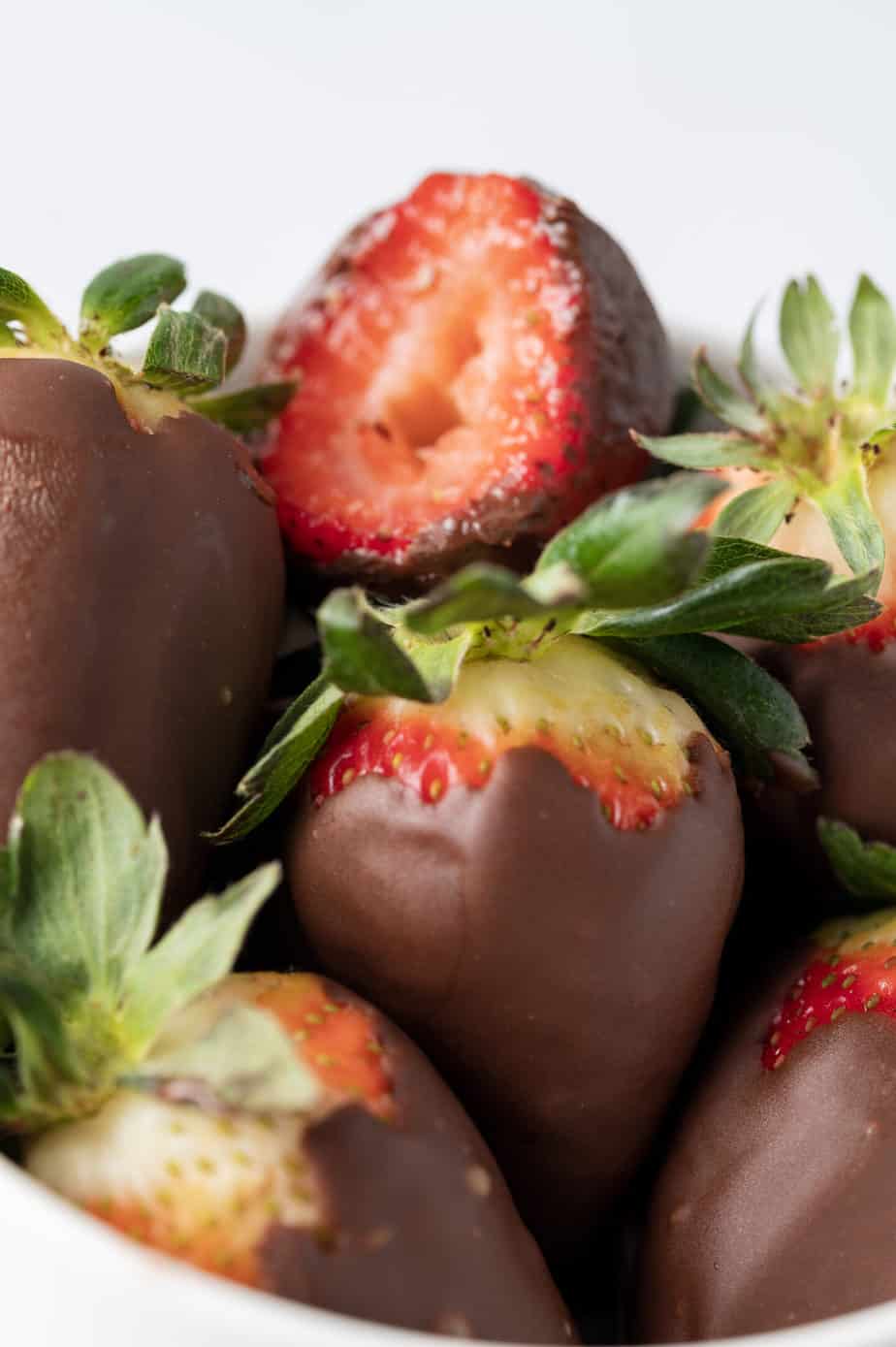 Chocolate covered strawberries in a bowl