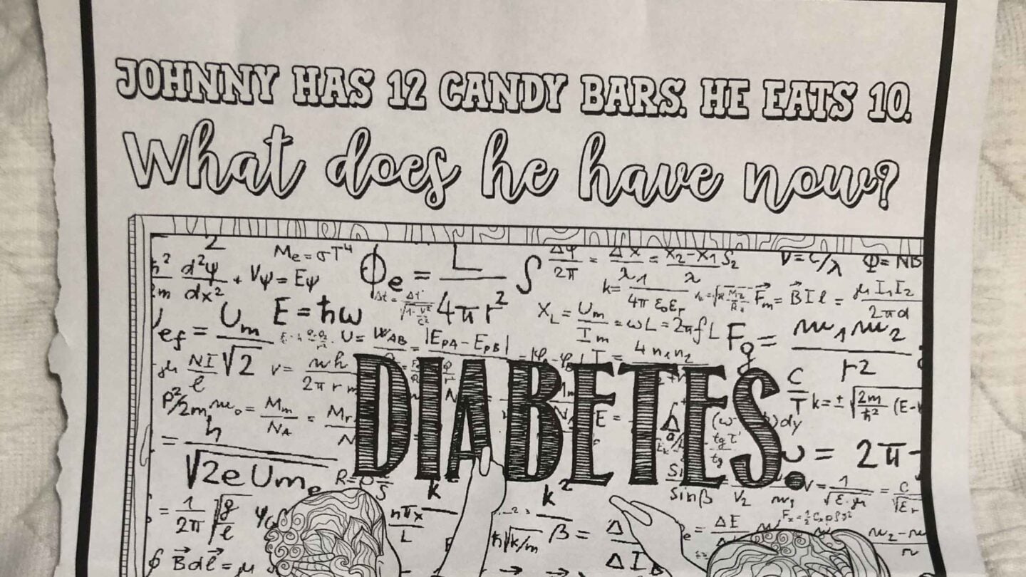 photo of coloring sheet with diabetes joke