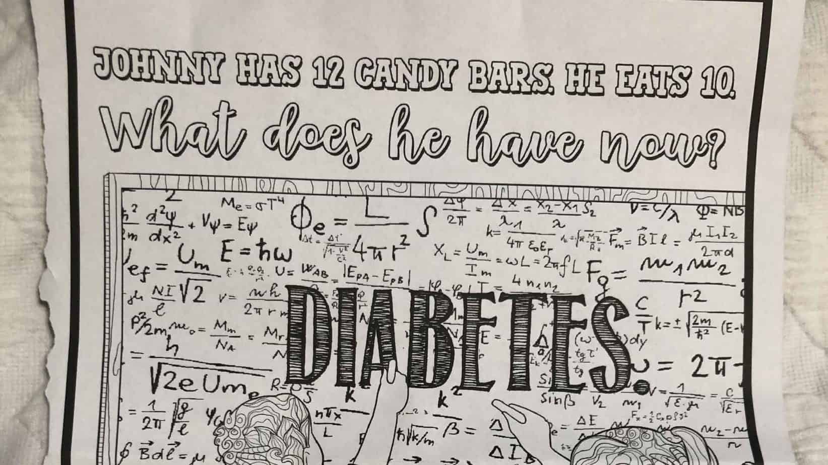 photo of coloring sheet with diabetes joke