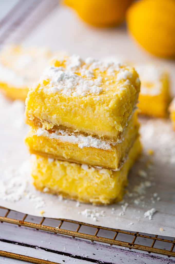 lemon bars stacked on top of each other