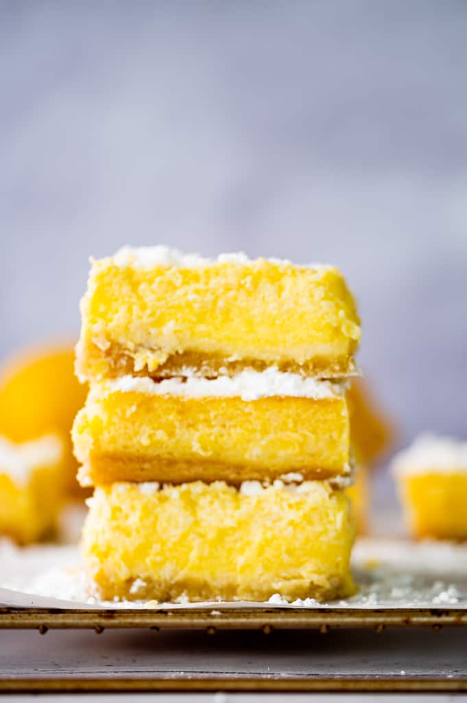 low carb lemon bars stacked front shot