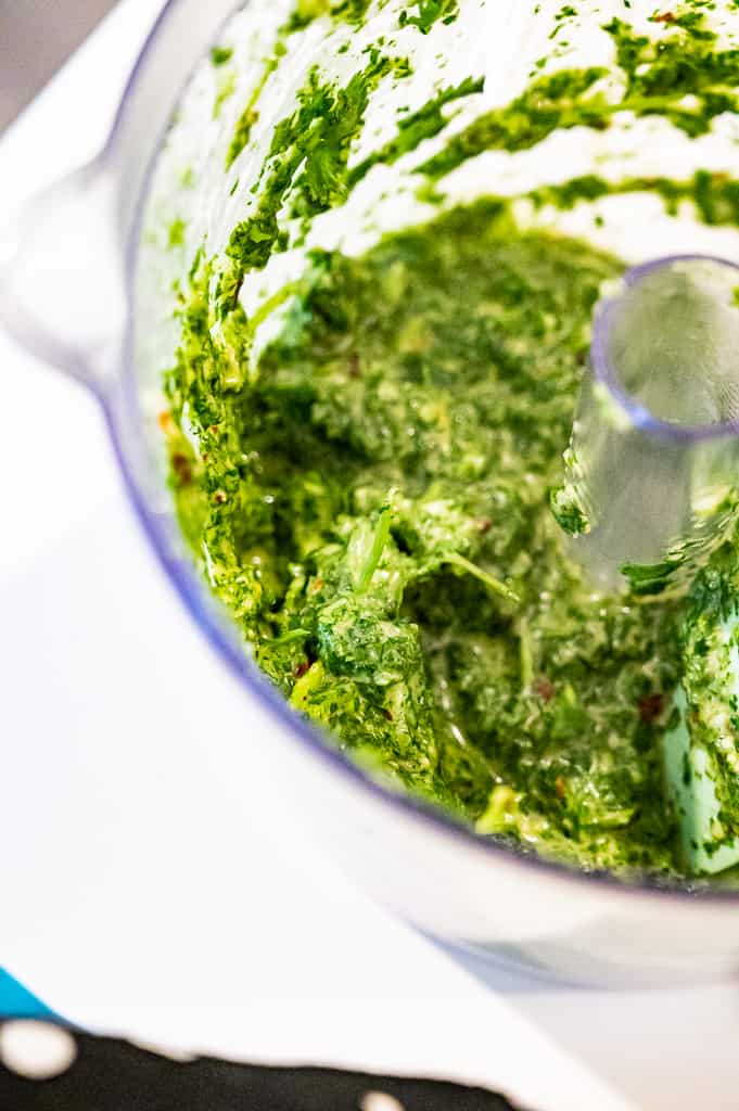 Chimichurri in a chunky food processor.