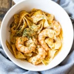 pasta with shrimp on a table