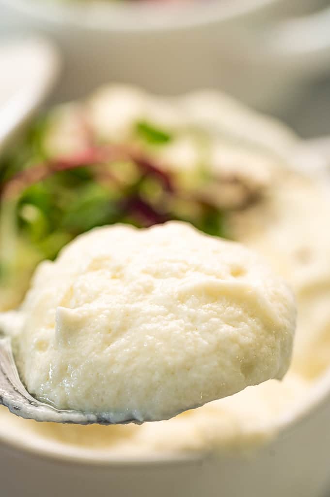 pureed cauliflower on a spoon