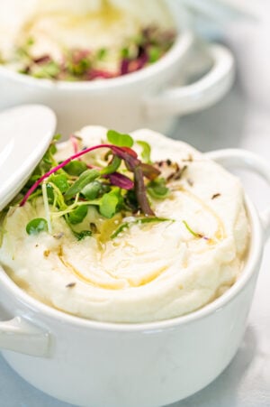 Whipped Cauliflower in a small white ramekin