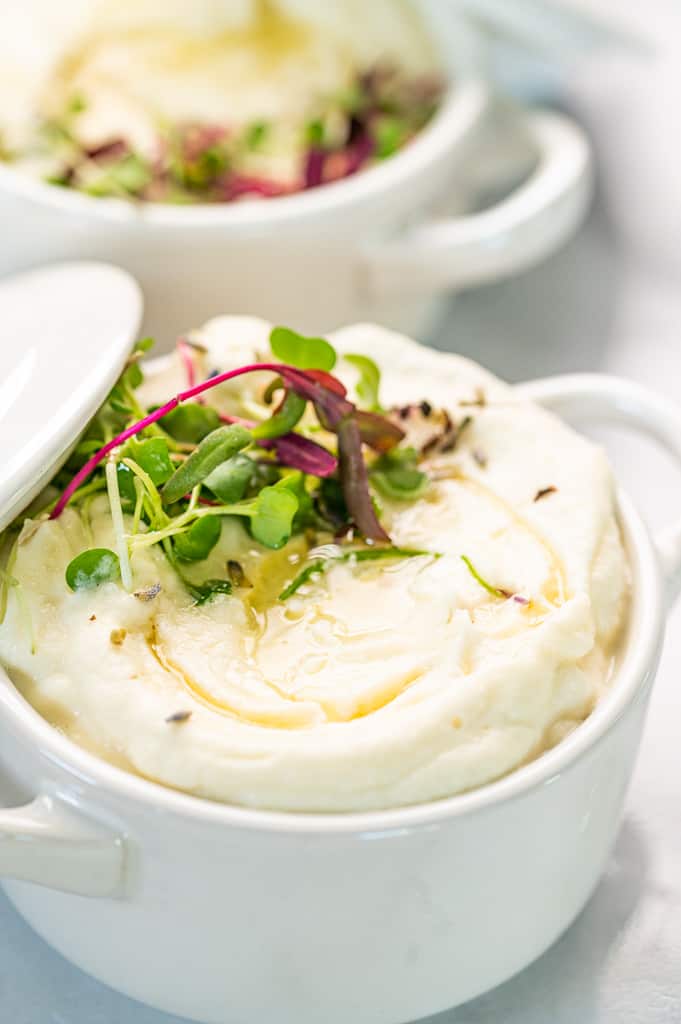 Whipped Cauliflower in a small white ramekin
