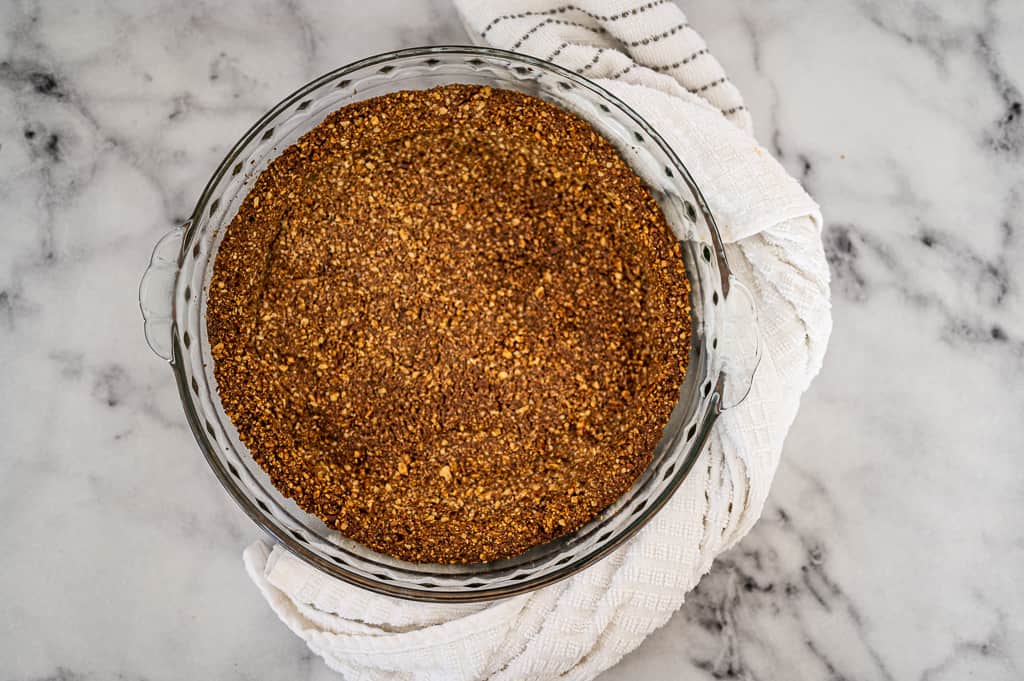 Overhead shot of nut pie crust.