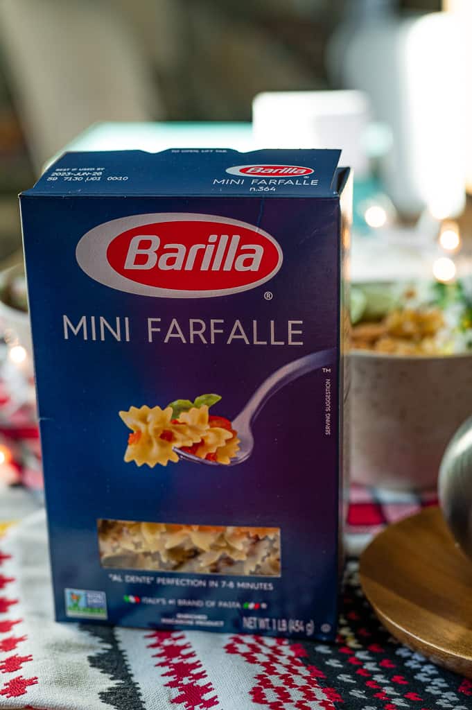 Barilla Mini Farfalle pasta on a table