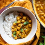 Vegan Chickpea Curry in a bowl with rice