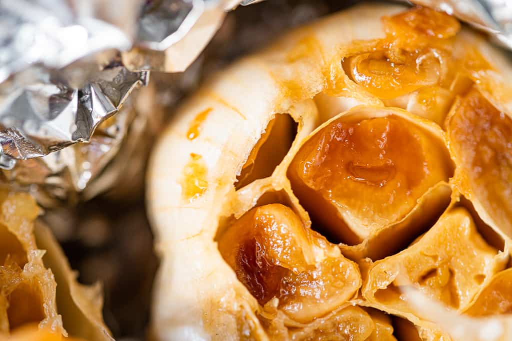 close up of roasted garlic
