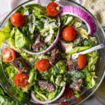 steak fajita salad shot from above