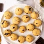 Low Carb edible chocolate chip cookie dough balls on a plate
