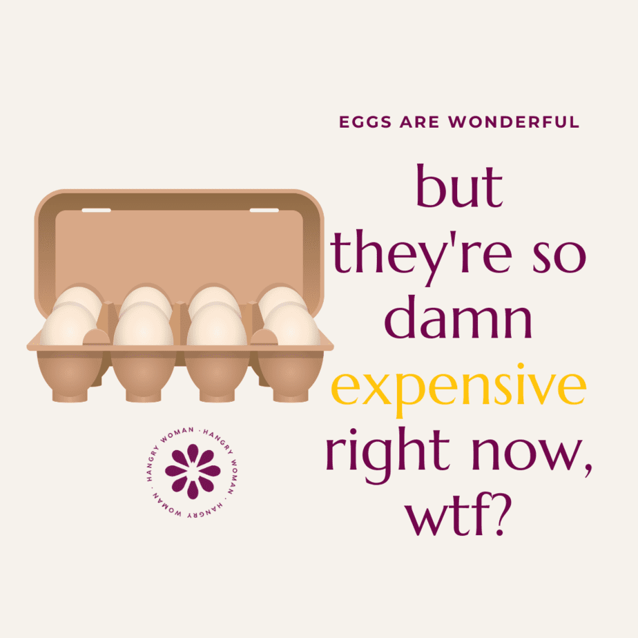 Word art that says eggs are great but they're so damn expensive right now with a carton of eggs.