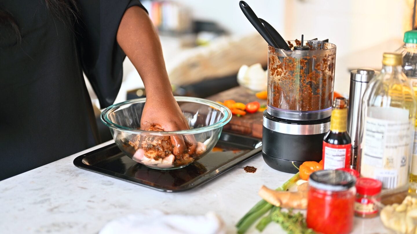 Marinating chicken in jerk marinade