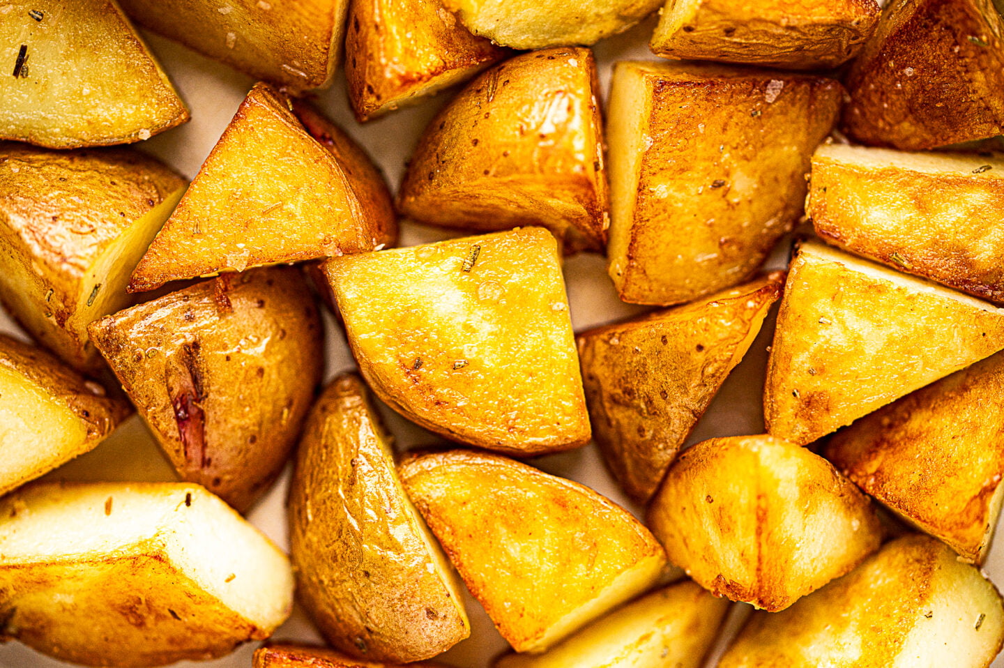 Duck fat potatoes on a baking tray