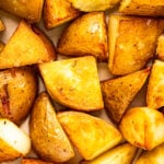 Duck fat potatoes on a baking tray