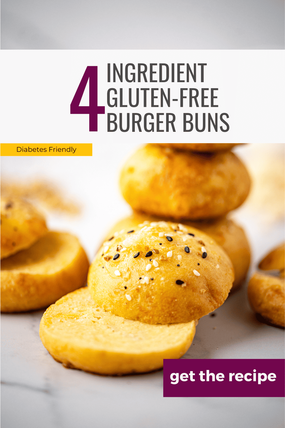 burger buns stacked, with 4 ingredient gluten free burger buns text over top, pinterest pin.