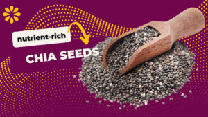 chia seeds spread out with a scoop