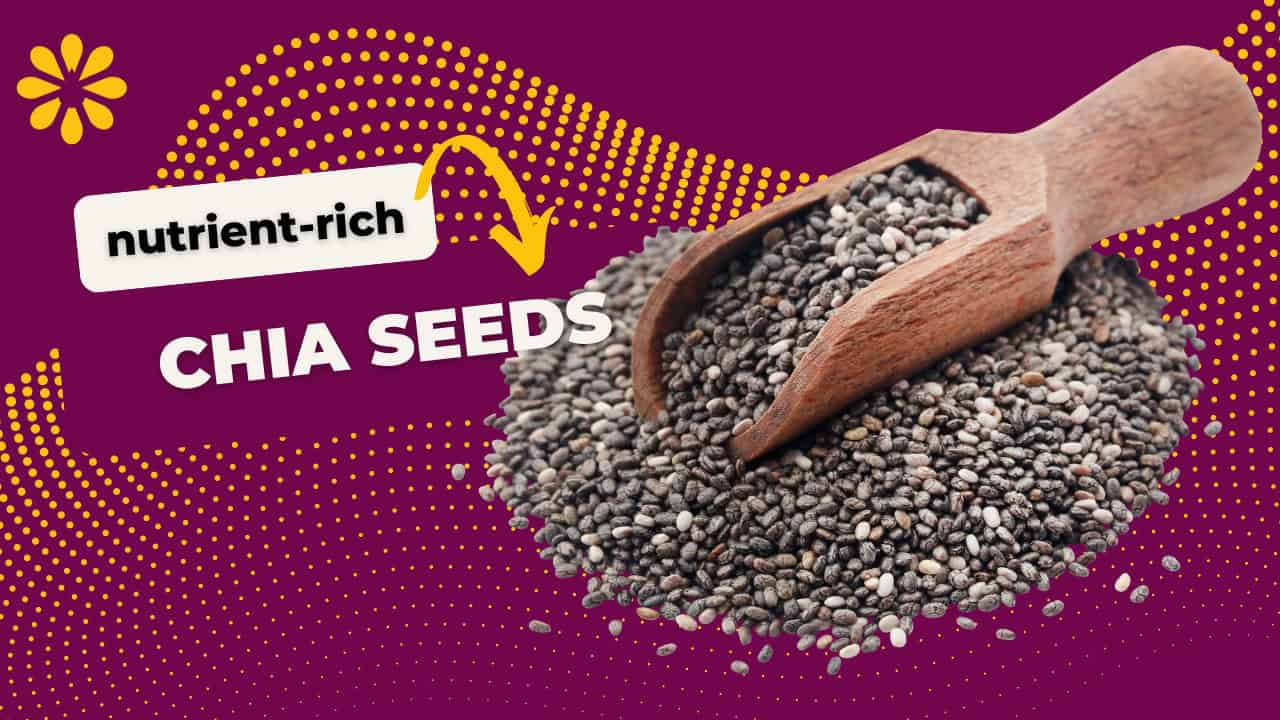 chia seeds spread out with a scoop