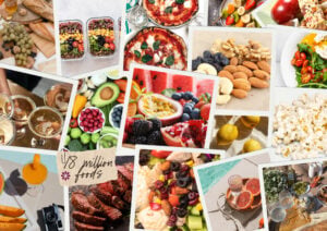 a collage of different foods in stacked polaroid fashion